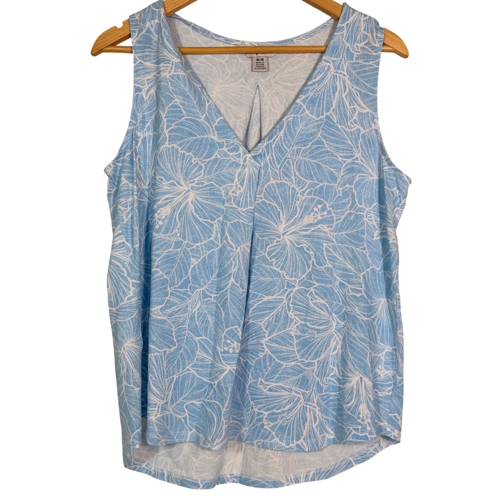 Tommy Bahama Womens Blue Hibiscus Floral Cotton Modal Sleeveless Tank Top M